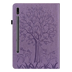 Etui en PU avec support et porte-cartes, motif arbre et cerf violet pour votre Samsung Galaxy Tab S7 SM-T870/SM-T875/SM-T876B