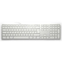 Matias FK318S-UK Clavier USB avancé en Aluminium pour Apple Mac OS QWERTY avec Touches Plates réactives et pavé numérique Argenté/Blanc