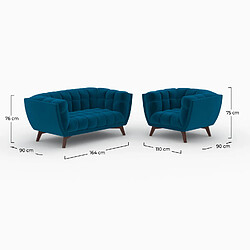 Rendez Vous Deco Pack canapé et fauteuil en velours bleu Mona 3 places