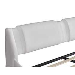 ComfortXL Lit Rembourré 140*200cm En Simili Cuir Avec Cadre Lumineux LED Et Sommiers à Lattes, Blanc pas cher