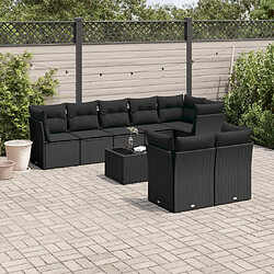 Maison Chic Salon de jardin 9 pcs avec coussins | Ensemble de Table et chaises | Mobilier d'Extérieur noir résine tressée -GKD68211