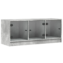 vidaXL Meuble TV avec portes en verre gris béton 102x37x42 cm