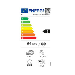 Lave-vaisselle 60cm 13 couverts 49db - DVN05323W - BEKO