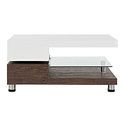 Pegane Table basse en MDF et verre coloris blanc, marron - Longueur 80 x Profondeur 60 x hauteur 38 cm