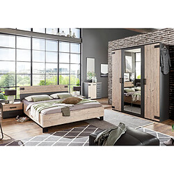 Pegane Chambre à coucher complète adulte (lit 160x200 cm + 2 chevets + armoire + commode) coloris chêne