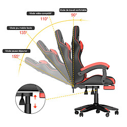 RATTANTREE Chaise de Gaming avec Repose-Pied, Chaise Gaming Racing, Dossier Inclinable à 155, Avec support lombaire, Fauteuil gamer Ergonomique, Siege Gaming avec Appui-tête, Noir Rouge