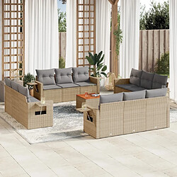 Maison Chic Salon de jardin et coussins 13 pcs | Ensemble de Table et chaises | Mobilier d'Extérieur mélange beige résine tressée -GKD61276