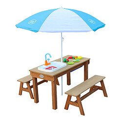 AXI Dennis Table Sable et Eau en Bois Marron | Table d'eau avec couvercle, boîtes de rangement, parasol & jeu évier de cuisine | Table de Jeu Enfant à Eau pour le jardin