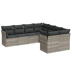 vidaXL Salon de jardin 8 pcs avec coussins gris clair résine tressée