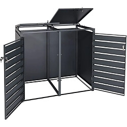 Decoshop26 Abri de poubelle en métal pour deux poubelles de 80 à 240 litres anthracite aspect bois d hêtre marron clair MDJ04174 pas cher