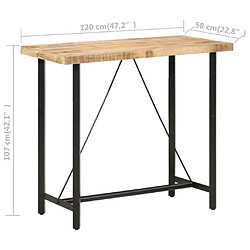 vidaXL Table de bar 120x58x107 cm Bois de manguier brut pas cher