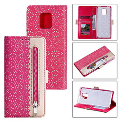 Etui en PU fermeture éclair de peau de fleur de dentelle rose pour votre Xiaomi Redmi Note 9S/Note 9 Pro/Note 9 Pro Max