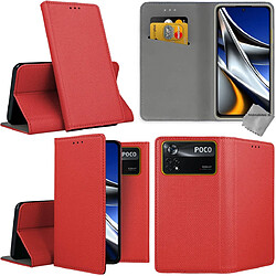 Htdmobiles Housse etui portefeuille avec coque intérieure en silicone pour Xiaomi Poco X4 Pro 5G + film ecran - ROUGE MAGNET