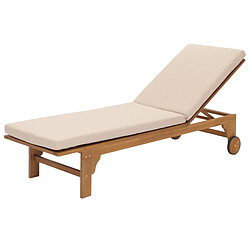 Decoshop26 Transat de jardin chaise longue en bois et osier décoratif en polyrotin coussin crème-beige 04_0008607