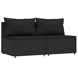 vidaXL Canapés centraux de jardin et coussins 2pcs Noir Résine tressée