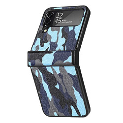 Coque en TPU + PU anti-rayures, motif camouflage pour votre Samsung Galaxy Z Flip3 5G - bleu camouflage