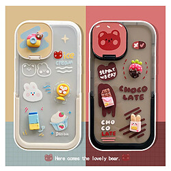 GUPBOO Étui pour iPhone13 Mignon ours et lapin autocollant fille téléphone étui miroir support