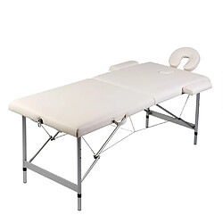 vidaXL Table de massage pliable Blanc crème 2 zones cadre en aluminium