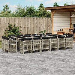 vidaXL Ensemble à manger de jardin et coussins 17 pcs gris clair rotin