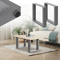 Ecd Germany 2x Pied de table industriel piètement meuble banc profil carré gris 30 x 43 cm