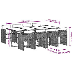 vidaXL Ensemble à manger de jardin et coussins 9 pcs gris clair rotin pas cher