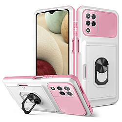 Coque en TPU + acrylique avec béquille en anneau et porte-carte blanc/rose pour votre Samsung Galaxy A12 5G