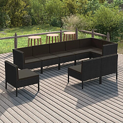 Maison Chic Salon de jardin 9 pcs + coussins - Mobilier/Meubles de jardin - Table et chaises d'extérieur Résine tressée Noir -MN81924