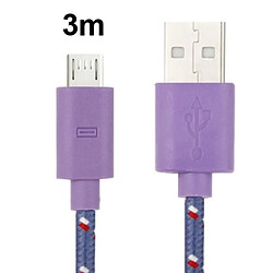 Wewoo Câble Violet pour Samsung Galaxy S IV / i9500 / S III / i9300 / Note II / N7100 / Nokia / HTC / Blackberry / Sony, longueur: 3 m de transfert de données / de charge en nylon Micro 5 broches USB