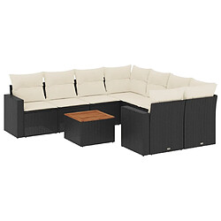 Maison Chic Ensemble Tables et chaises d'extérieur 9 pcs avec coussins,Salon de jardin noir résine tressée -GKD592862