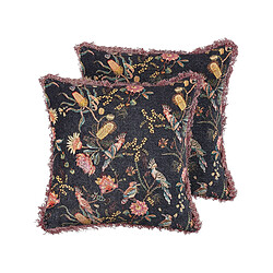 Beliani Lot de 2 coussins MORUS Coton 45 x 45 cm Floral Noir