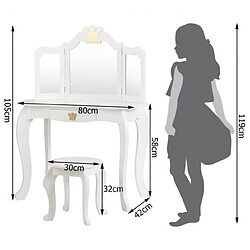 Helloshop26 Coiffeuse pour enfants avec miroir à trois volets dessus amovible tabouret inclus blanc 20_0004875