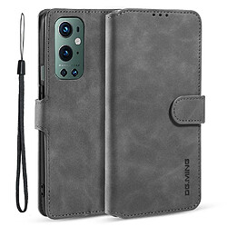 Dg.Ming Etui en PU Vintage avec support gris pour votre OnePlus 9 Pro