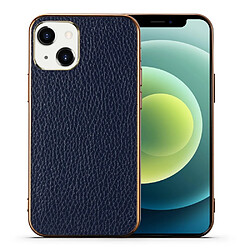 Coque en TPU + cuir véritable électroplaqué, texture litchi bleu pour votre Apple iPhone 13 6.1 pouces