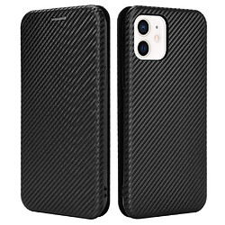 Coque en TPU + PU Adsorption magnétique en fibre de carbone avec anneau noir pour votre Apple iPhone 13 mini 5.4 pouces