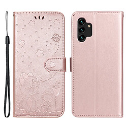 Etui en PU motif chat et abeille avec support or rose pour votre Samsung Galaxy A13 4G/A13 Lite 4G