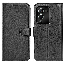 Etui en PU texture litchi, fermoir magnétique avec support pour votre Vivo S15 Pro 5G/V25 Pro 5G - noir