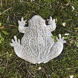 L'Héritier Du Temps Pas Japonais Motif Grenouille Décoration de Jardin en Fonte Patinée Grise 2x29x33cm