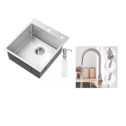 Auralum MAX Évier Cuisine 1Bac Argent,44*49*20 CM,avec Distributeur Savon,Inox+Mitigeur de Cuisine avec Douchette Extensible,Rotatif à 360° 2 Modes,Brossé