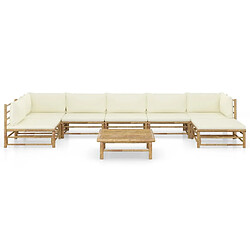 Maison Chic Salon de jardin 8 pcs + coussins - Mobilier/Meubles de jardin - Table et chaises d'extérieur blanc crème Bambou -MN92550