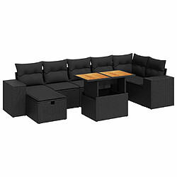 vidaXL Salon de jardin 5 pcs avec coussins noir résine tressée acacia