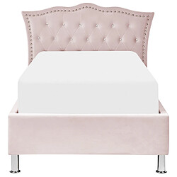 Beliani Lit simple en velours avec rangement 90 x 200 cm rose pastel METZ pas cher