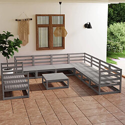 Maison Chic Ensemble de salle à manger de jardin 10 pcs,Table et chaises d'extérieur gris bois de pin massif -GKD791316