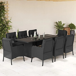 Maison Chic Ensemble à manger d'extérieur 9 pcs avec coussins,Salon de jardin noir résine tressée -GKD923373