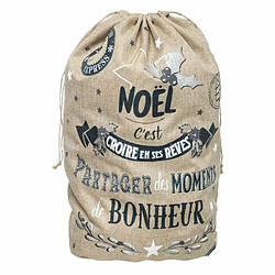 Hotte de Noël Imprimée Jute 70cm Beige & Bleu