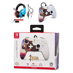 Power A Manette SWITCH Filaire Nintendo ZELDA Hero's Ascent Officielle + Casque Gamer PRO H3 Rouge BLEU SPIRIT OF GAMER SWITCH