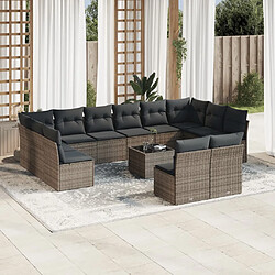 vidaXL Salon de jardin avec coussins 13 pcs gris résine tressée