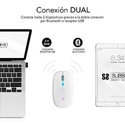 Acheter Ratón Inalámbrico por Bluetooth Subblim LED Dual Flat/ Batería recargable/ Hasta 1600 DPI/ Blanco