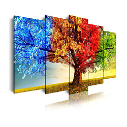 Dekoarte 511 - Tableau moderne sur toile monté sur cadre en bois 5 pièces, nature arbre quatre saisons, 150x80cm