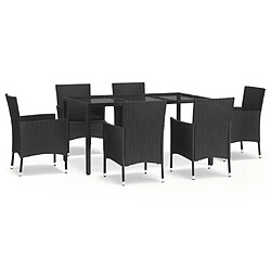 vidaXL Ensemble à manger de jardin coussins 7pcs Noir Résine tressée