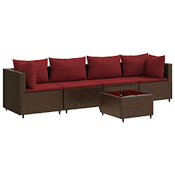 vidaXL Salon de jardin 5 pcs avec coussins Marron Résine tressée